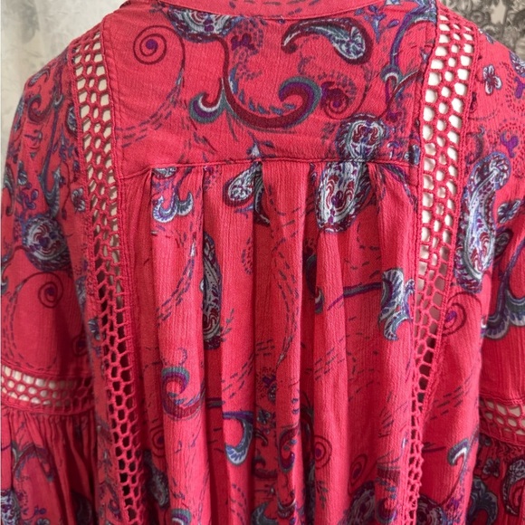 FREE PEOPLE Boho Paisley Flowy Top/Dress Peasant Sleeves - Rayon - Womens Small - Picture 8 of 15